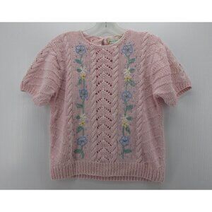 VINTAGE Eagles Eye Sweater Small Floral Embroidered Cable Knit Crop